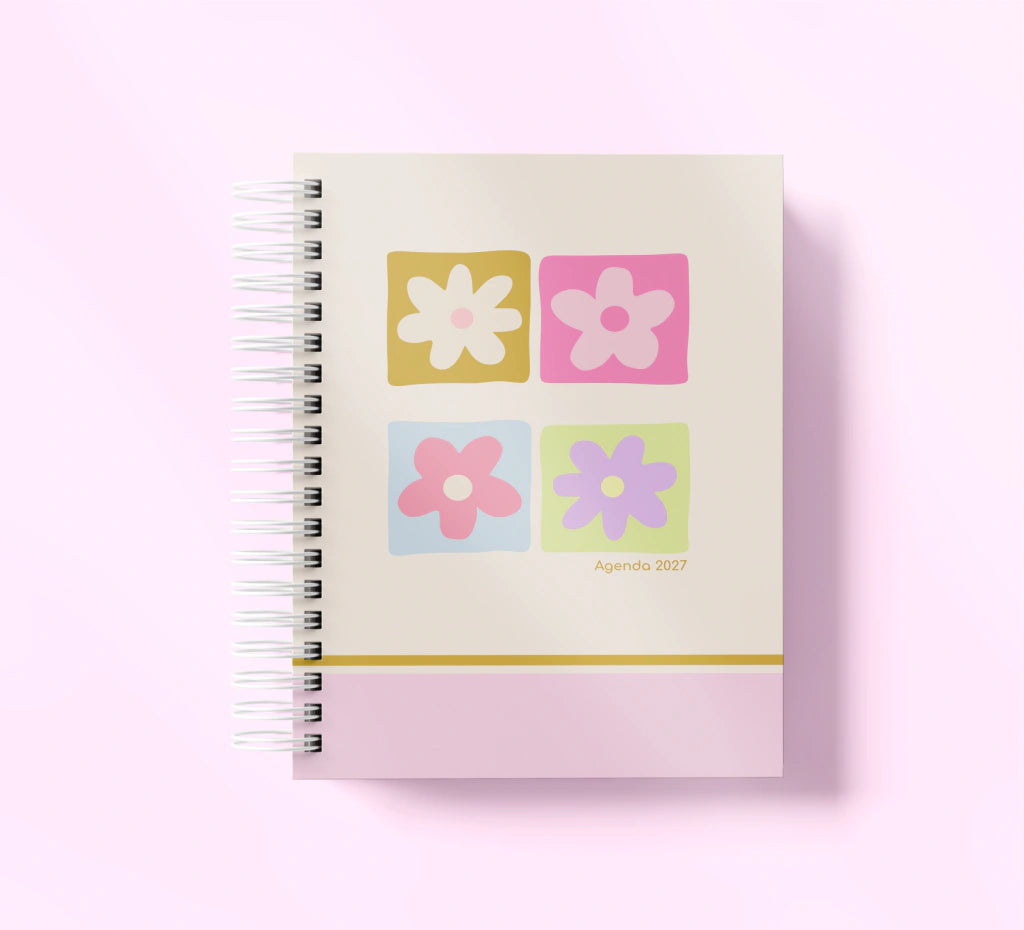 Agenda Con Fecha 2027 Completa | Diseño Flores Retro