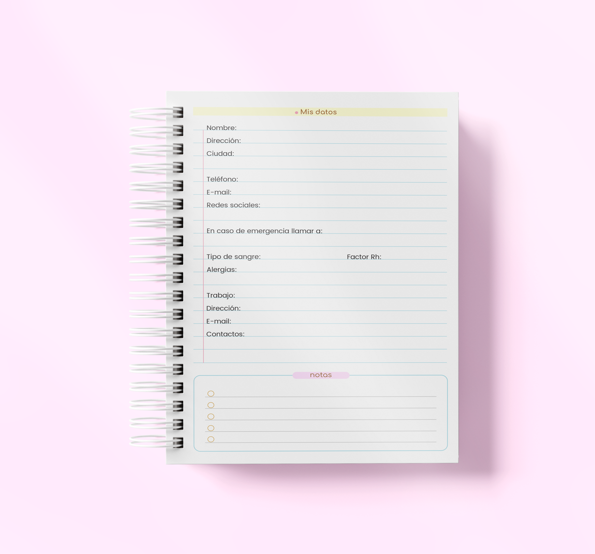 Agenda Sin Fecha Completa | Diseño Cerezas y Vichy Verde