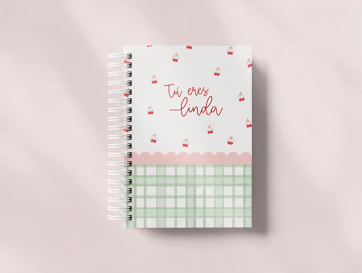 Agenda Sin Fecha Completa | Diseño Cerezas y Vichy Verde