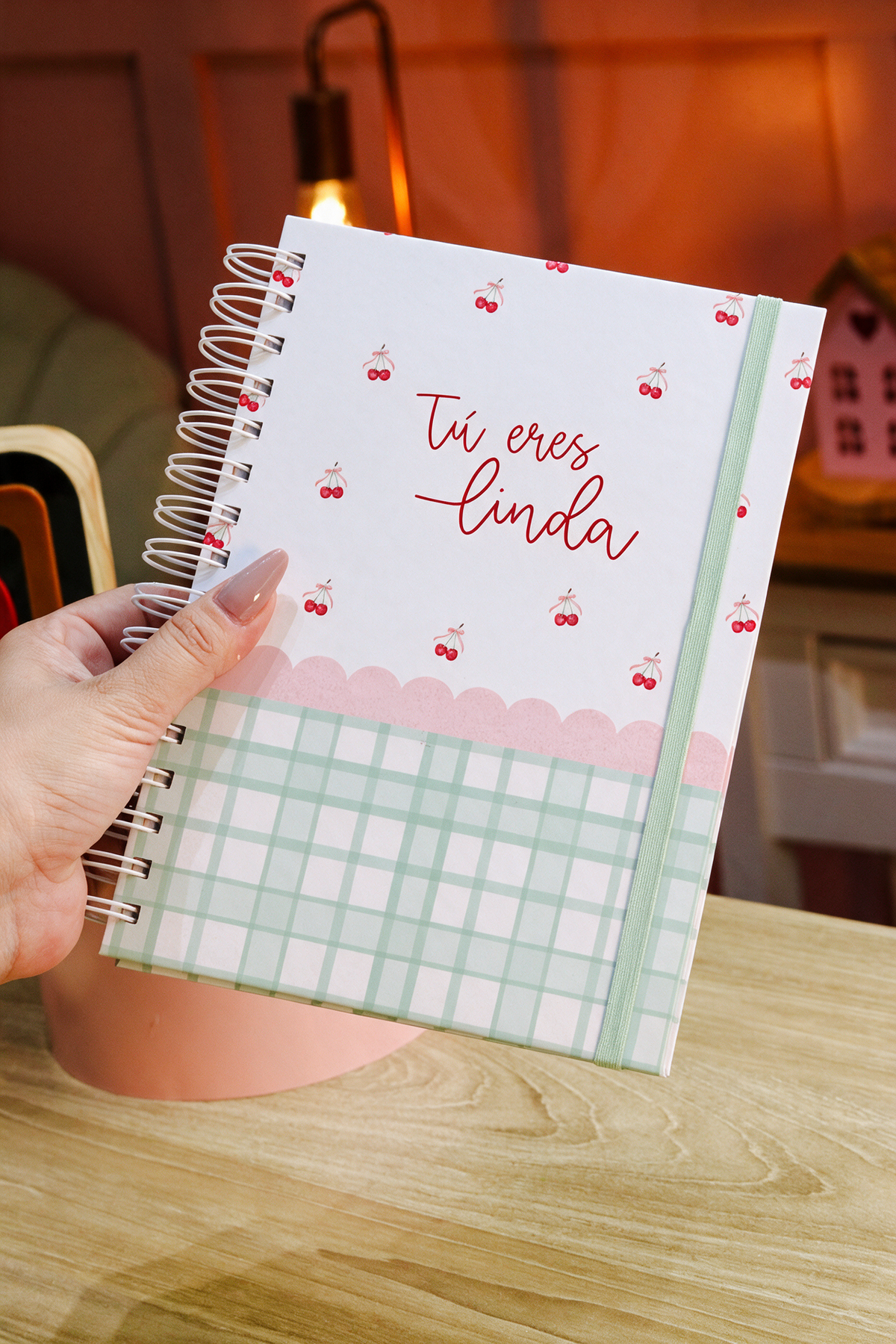 Agenda Sin Fecha Completa | Diseño Cerezas y Vichy Verde